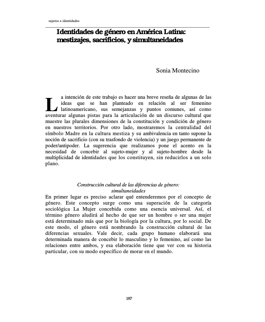 Identidades de género en América Latina: mestizajes, sacrificios, y simultaneidades